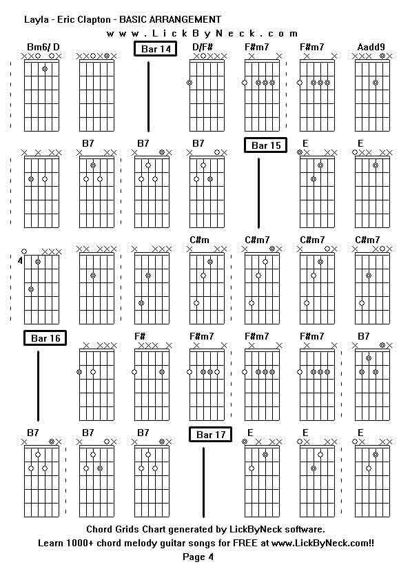 Chord Grids Chart of chord melody fingerstyle guitar song-Layla - Eric Clapton - BASIC ARRANGEMENT,generated by LickByNeck software.